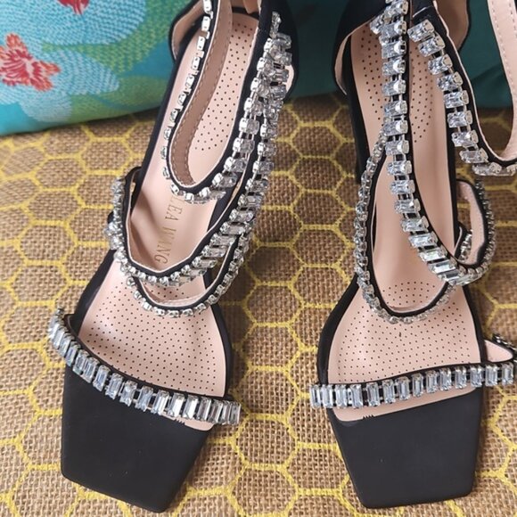 Azalea Wang Black Crystal Rhinestone Stiletto Heels - Picture 3 of 6